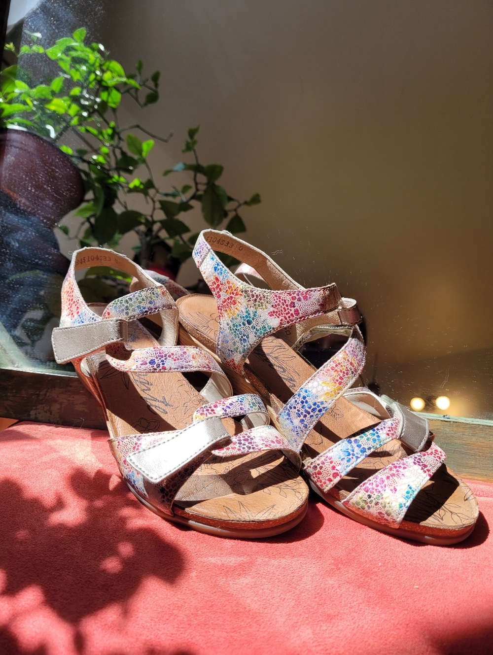 Remonte Multicolor Pearl Silver Velcro Strap Heels Sandals - Size 38